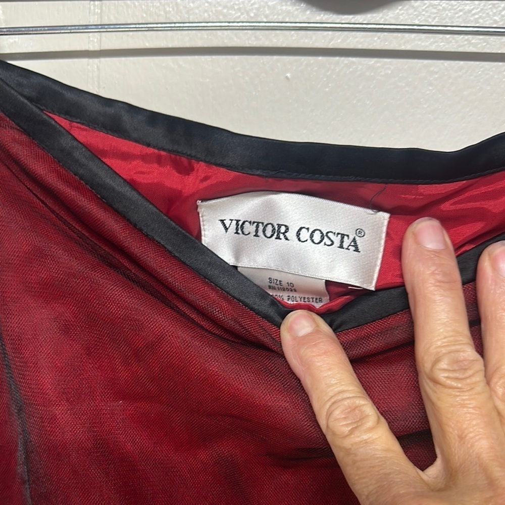 Vintage Y2K Victor Costa 12 Red Tulle Overlay Floral Skirt Whimsygoth 100% Silk - Picture 2 of 10